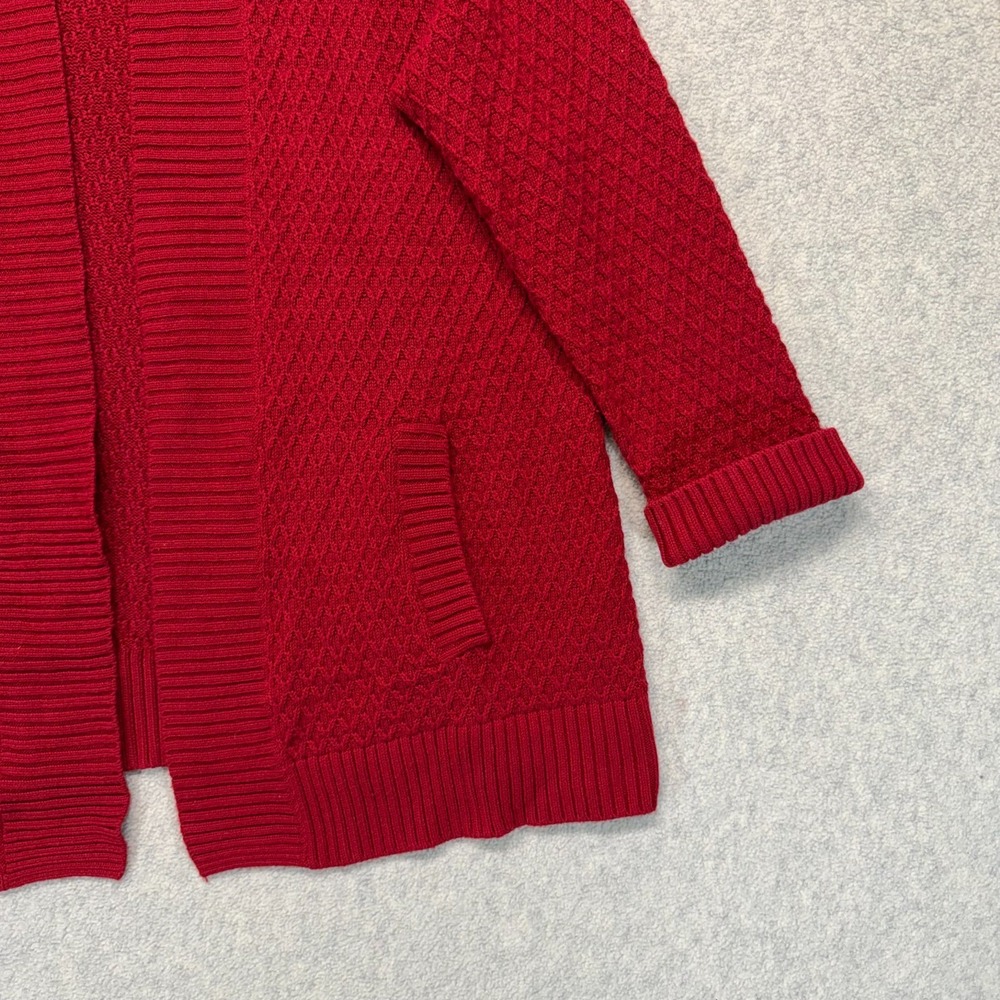 Talbots Womens Cardigan Sweater Red Long Sleeve Open Front Ribbed Knitted 2X - Picture 7 of 11